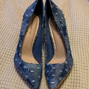 Shoe Republic LA Distressed Blue Denim Heels